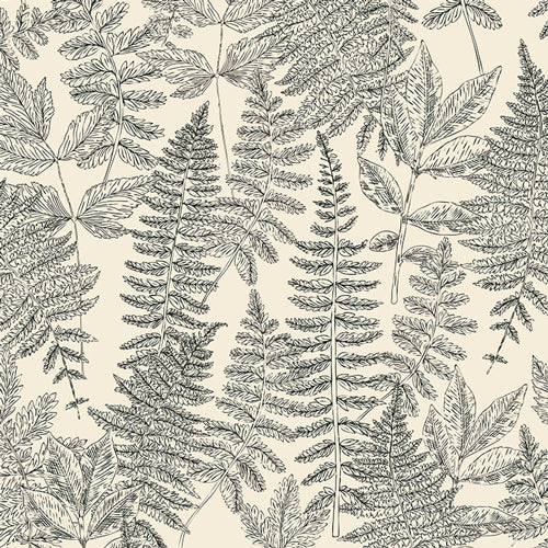 Bowl cover set fabric pattern: black botanical leaves on white with dense branches