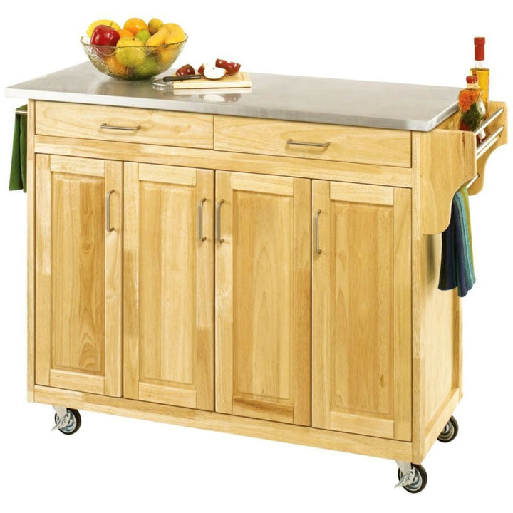 Hardwood Kitchen Island Cart with Stainless Steel Top