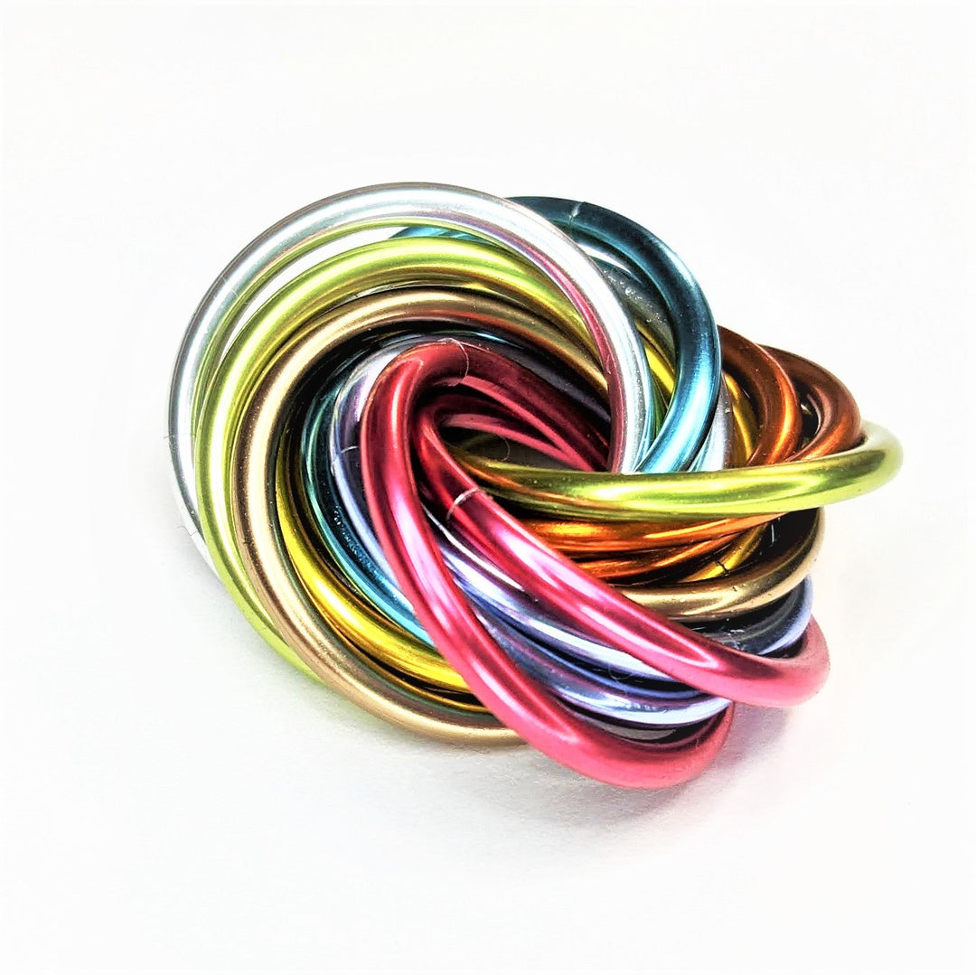 Shiny multicolor fidget stress ball with mixed metallic rainbow loop coil
