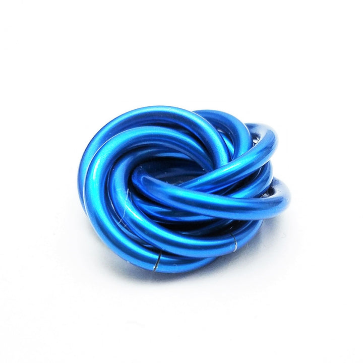 Metallic blue twisted stress ball fidget toy, coiled rings shape