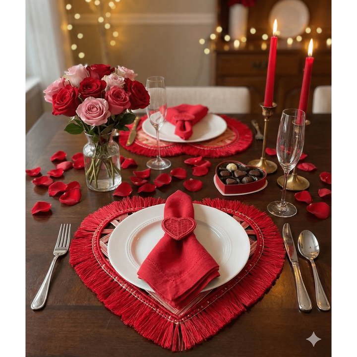 Heart Fringe Handwoven Iraca Placemat — Placemats, [material], MacondoForever