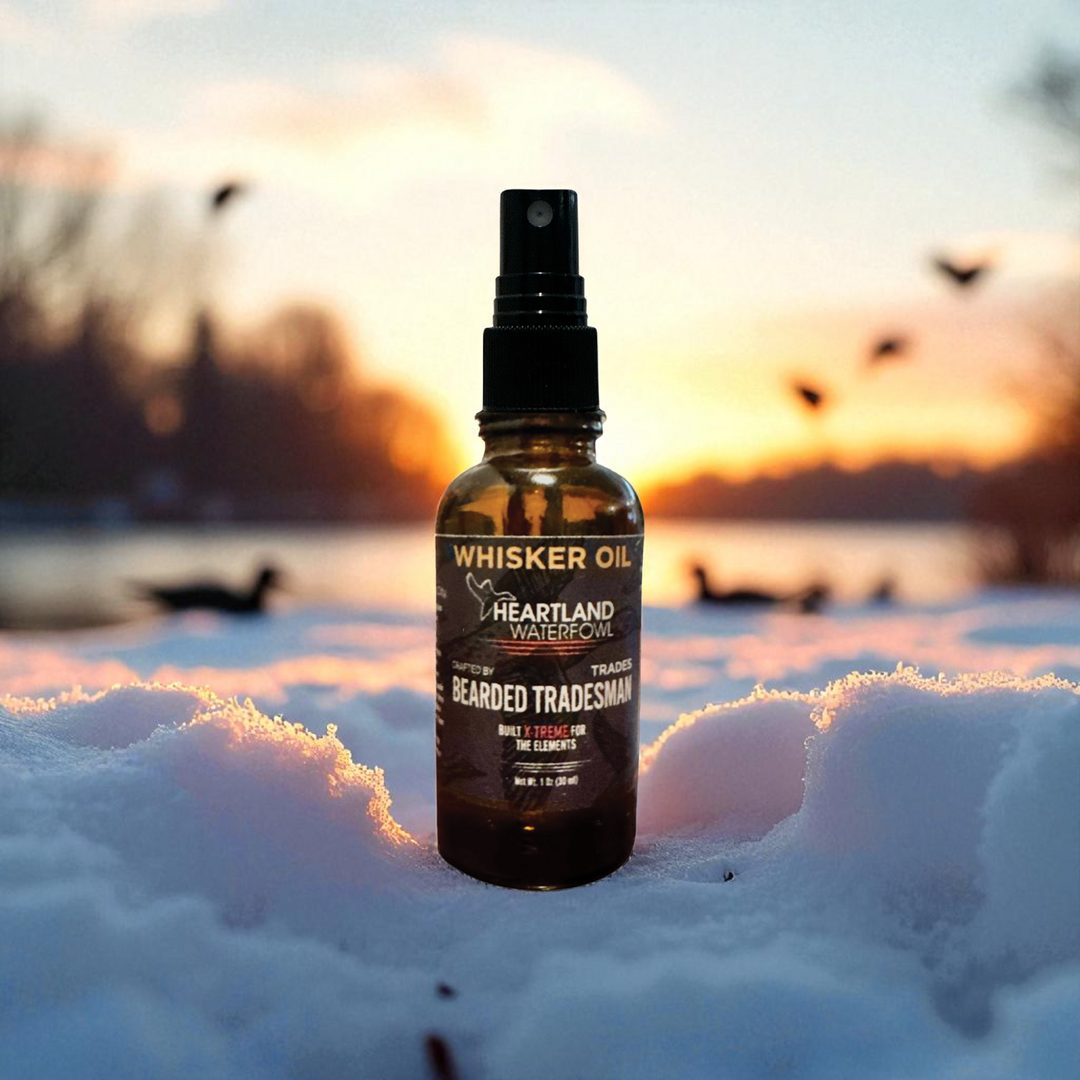 Whisker oil spray bottle with black pump and amber bottle label
