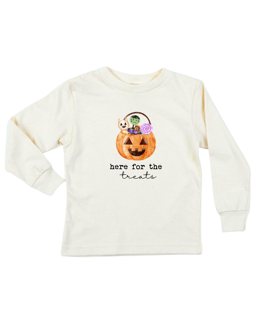 Organic kids long-sleeve T-shirt, light cream, pumpkin graphic and text front