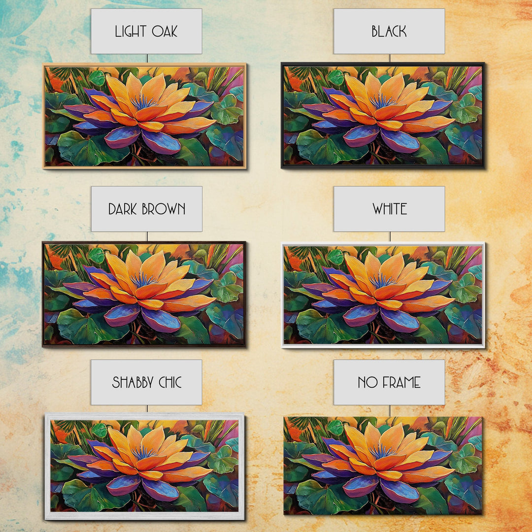 Lotus Bloom, Garden, Art, Framed Canvas Print, Vibrant lotus flower artwork, zen boho decor, meditation room or bathroom wall art