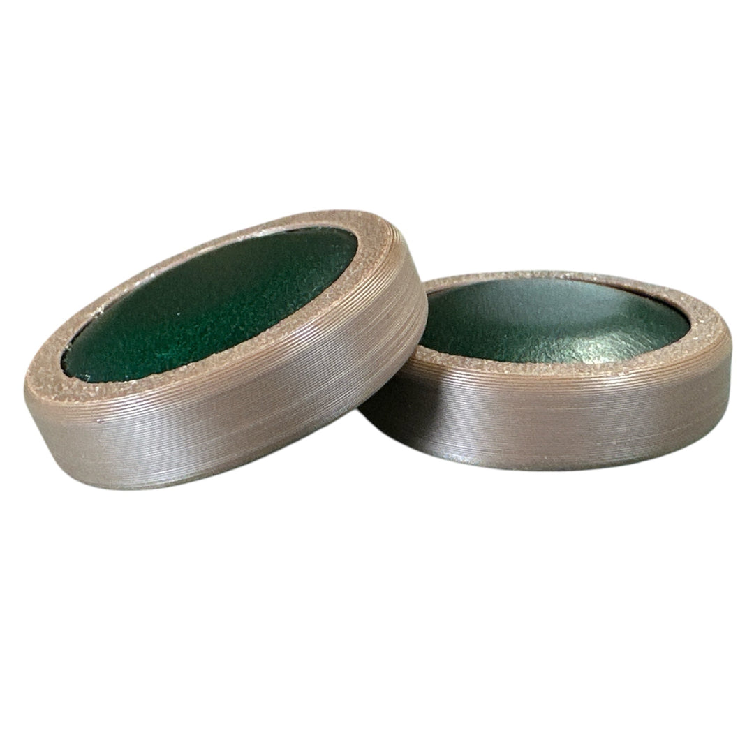Fidget ring set, silver metal with green inner discs