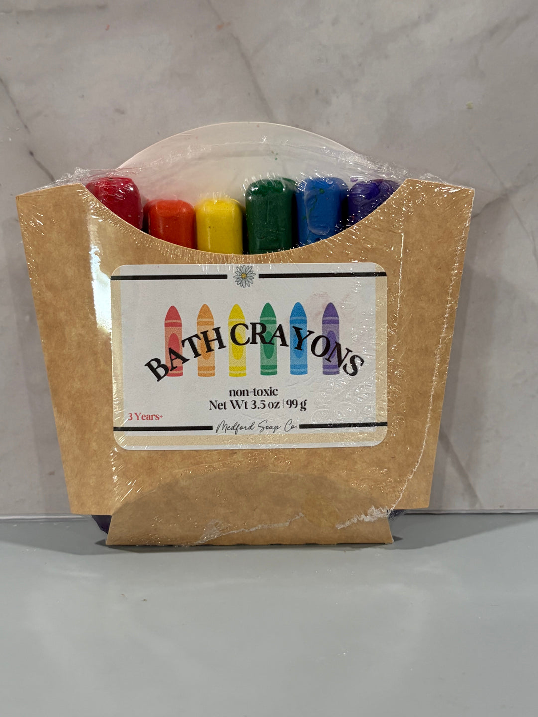 Bath crayons in kraft display box with non-toxic label, multi-color wax sticks