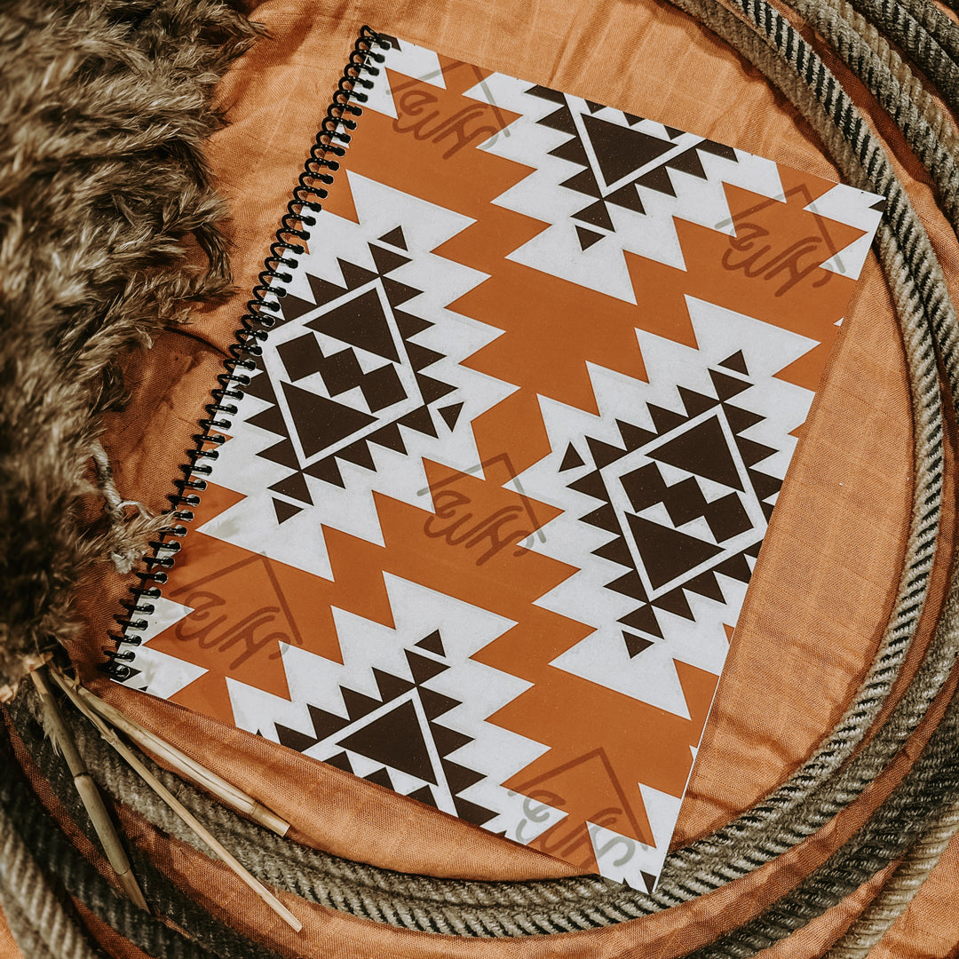 Santa Fe lined notebook, tan cover with black and white geometric tribal pattern