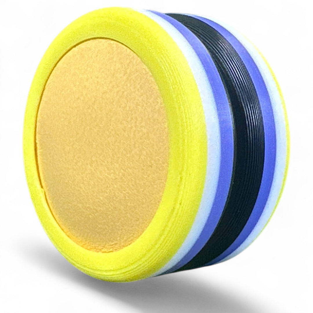 Pride Moons circular discs with yellow outer ring and beige center window