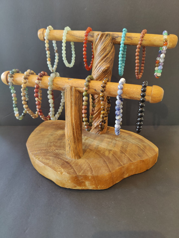 Beaded stone bracelet with mixed colorful 6mm round beads and stretch cord.