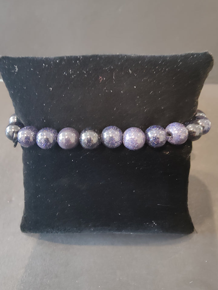 8mm beaded bracelet with purple speckled stone beads