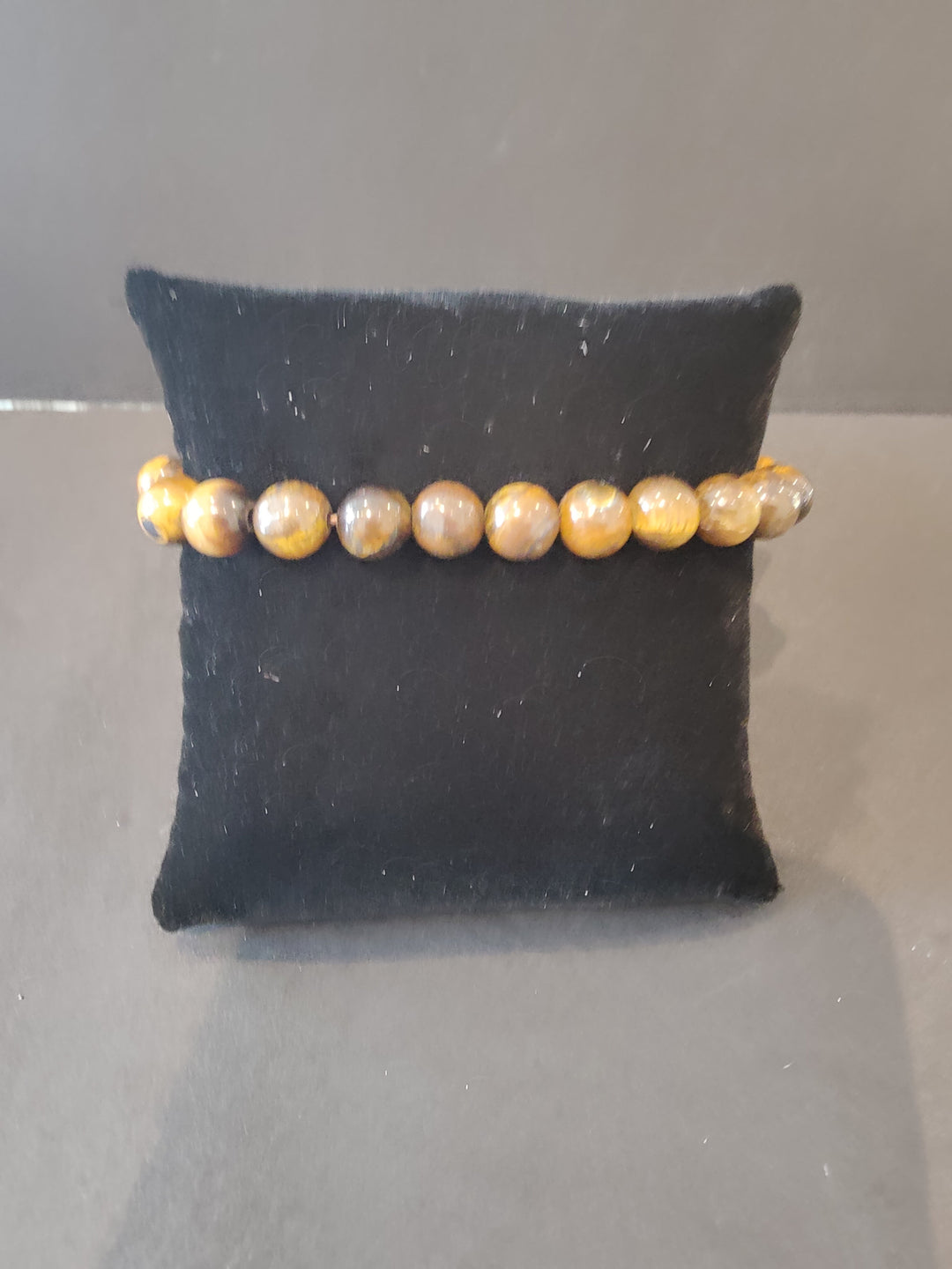 8mm beaded bracelet with tan gold round stone beads