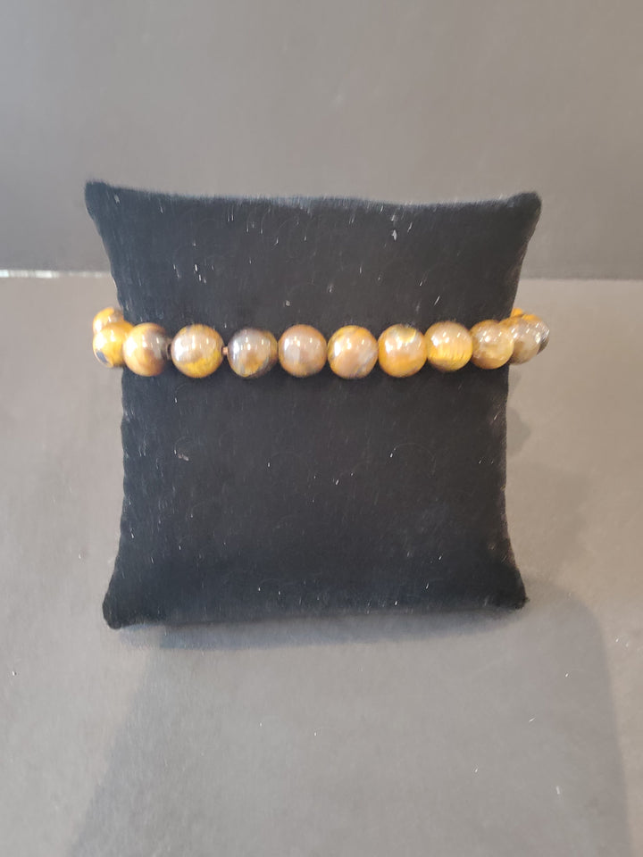 8mm beaded bracelet with tan gold round stone beads