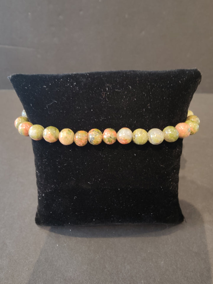 6mm beaded stone bracelet with multicolor earth-tone round beads