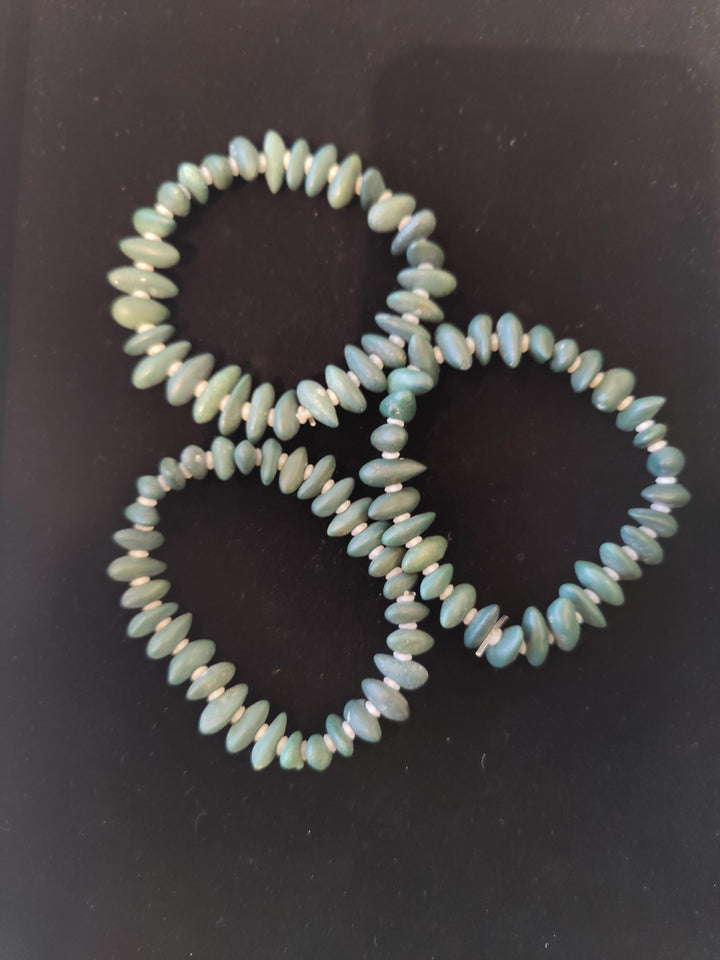Seafoam green beaded agate bracelet with small oval beads