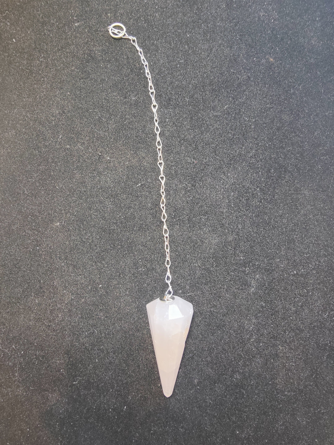 Clear quartz stone pendulum with silver chain and faceted teardrop point