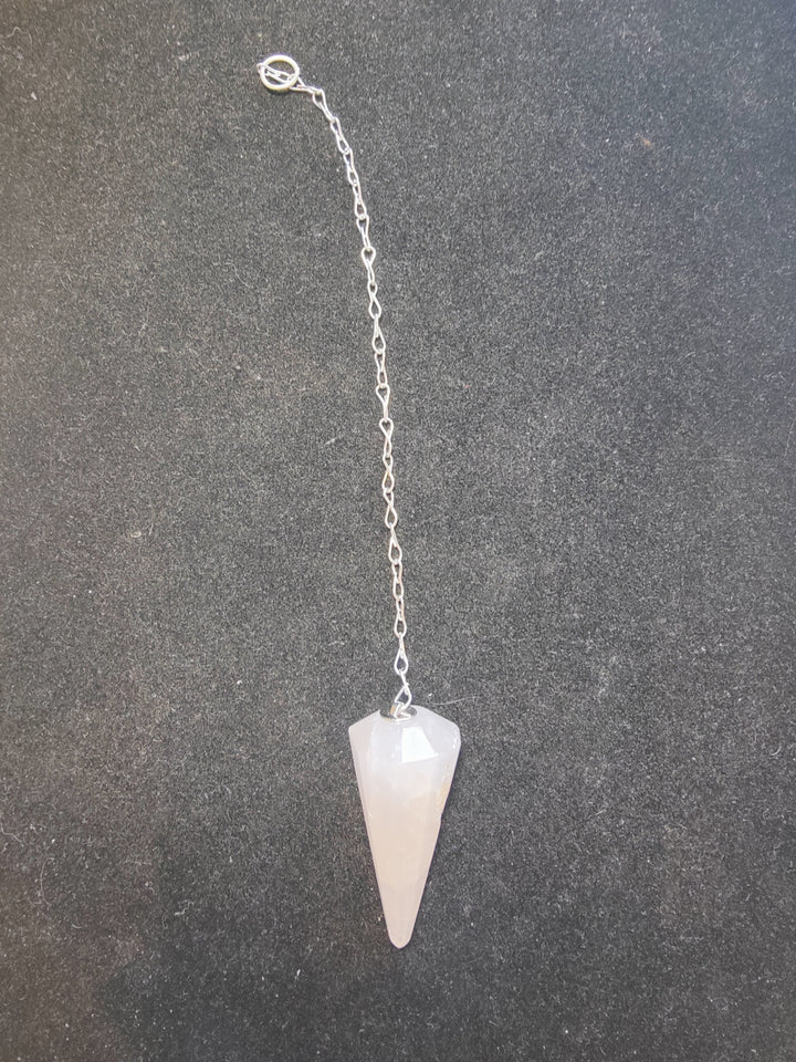Clear quartz stone pendulum with silver chain and faceted teardrop point