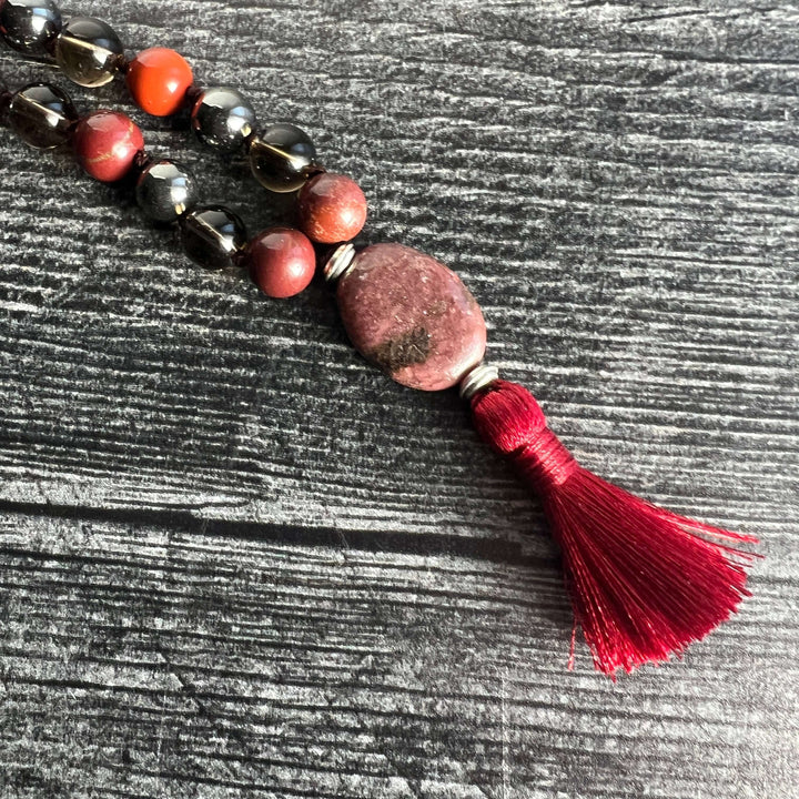 Root Chakra Meditation Mala - 27 Beads of Red Jasper & Hematite