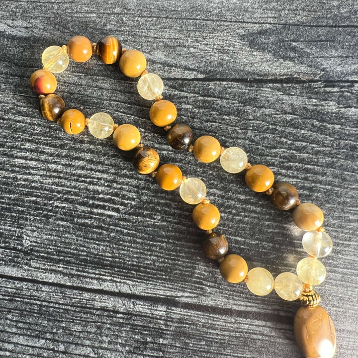 Solar Plexus Meditation Mala – 27 Beads of Citrine & Tiger Eye