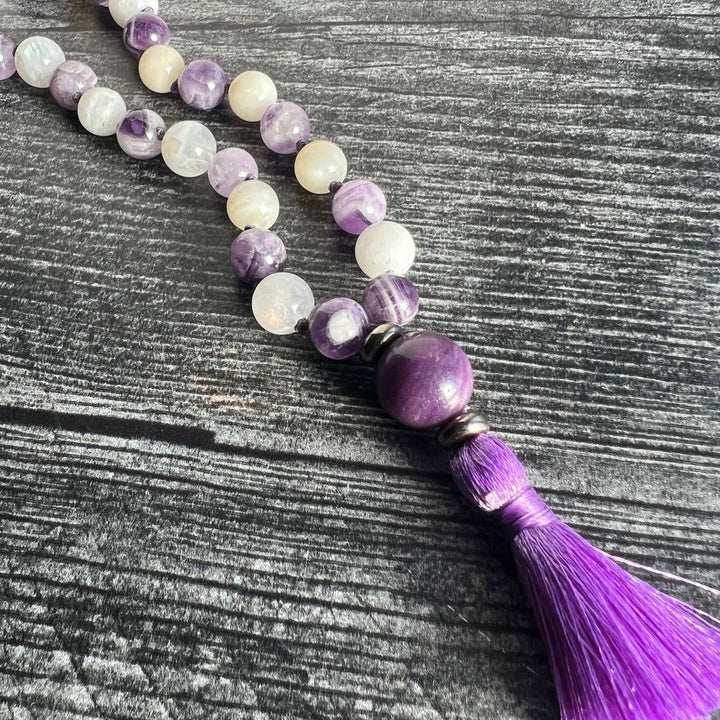 Third Eye Chakra Meditation Mala – 27 Beads of Fluorite & Amethyst