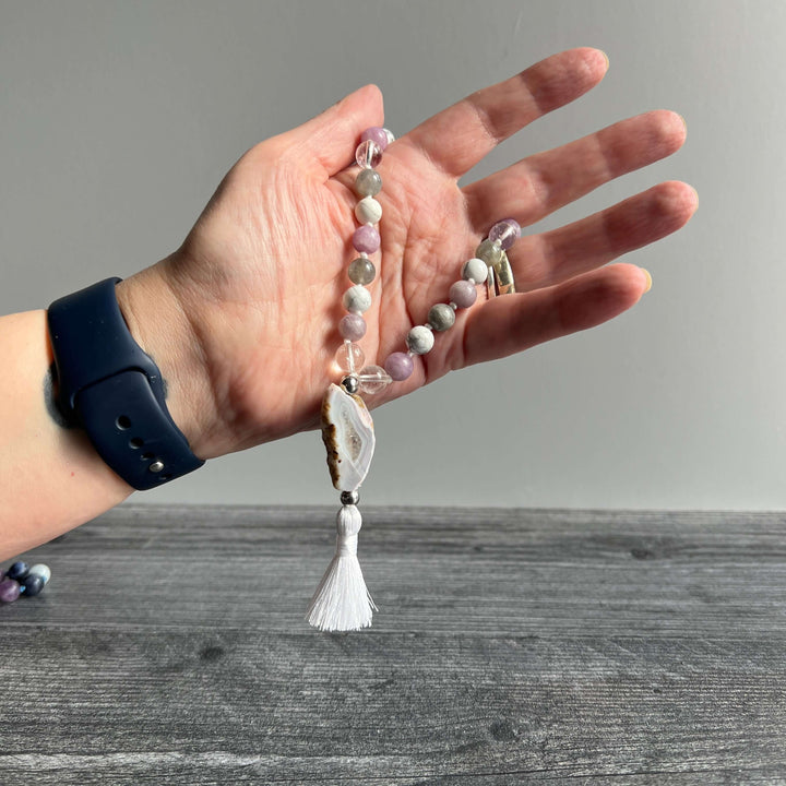 Crown Chakra Meditation Mala – 27 Beads of Clear Quartz & Labradorite