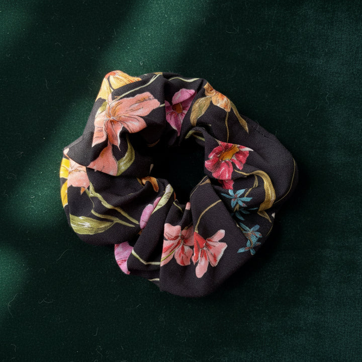 Black Floral Scrunchie