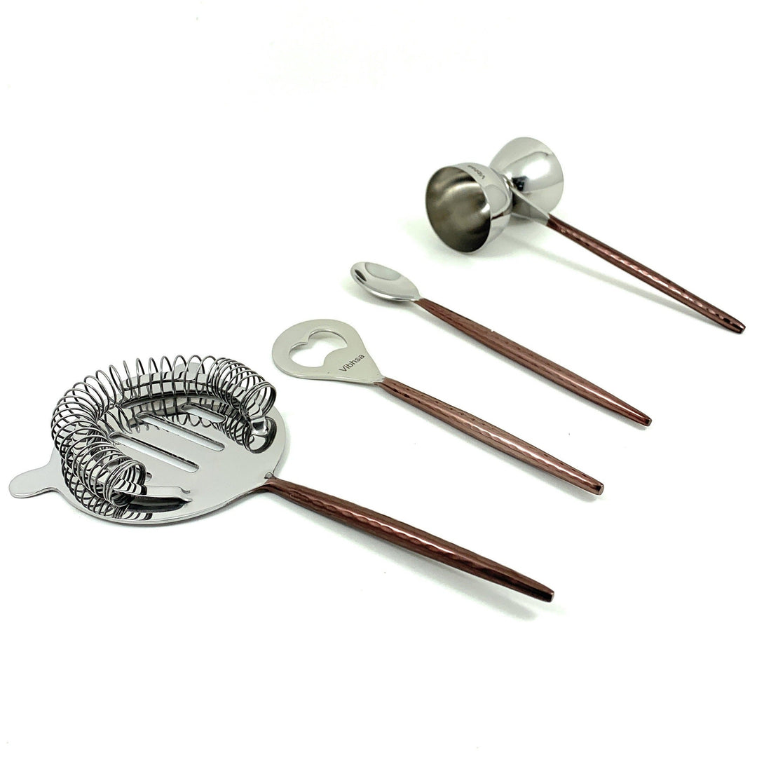 Vibhsa Stainless Steel Bar Tools Set — Copper Hammered, 4‑Piece
