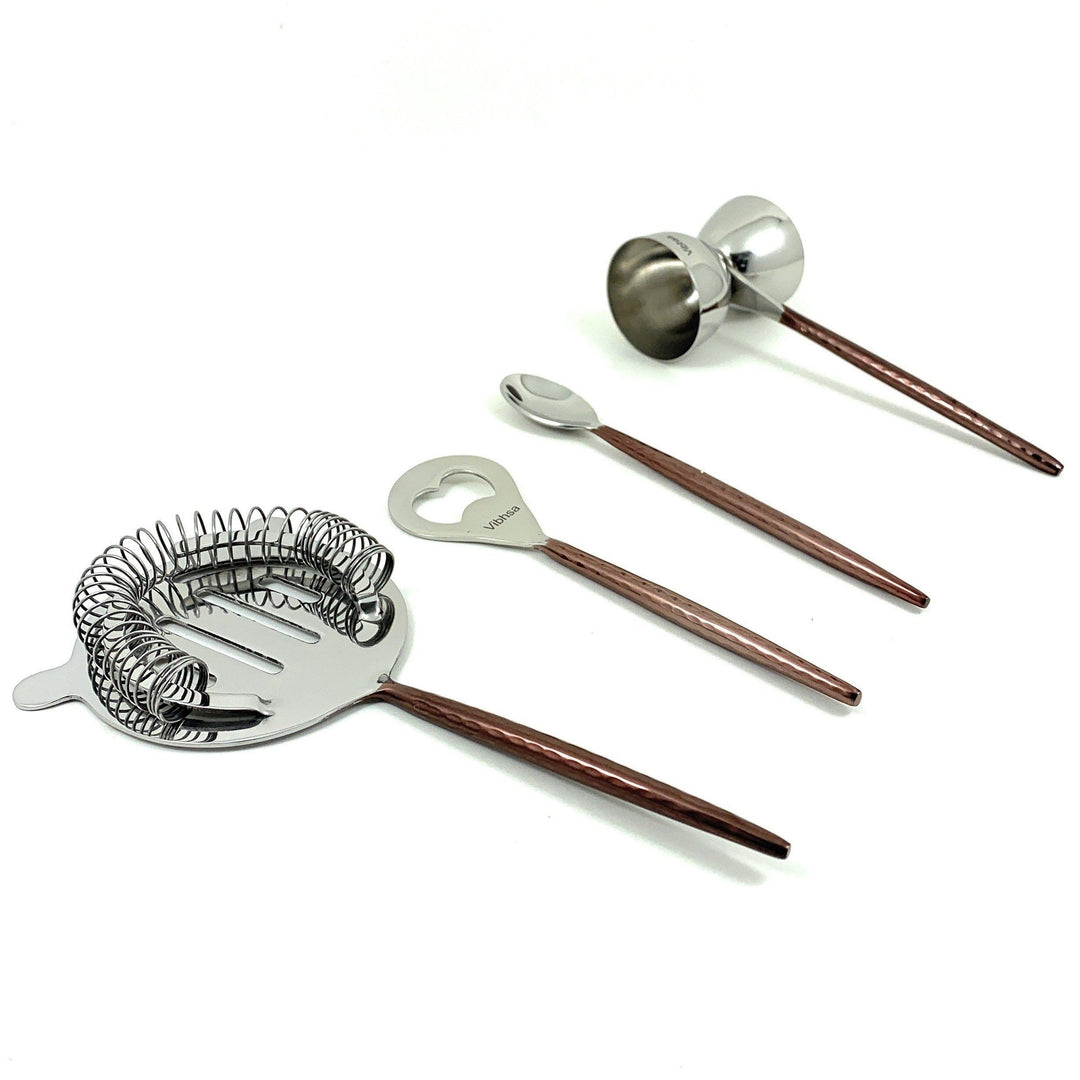Vibhsa Stainless Steel Bar Tools Set — Copper Hammered, 4‑Piece
