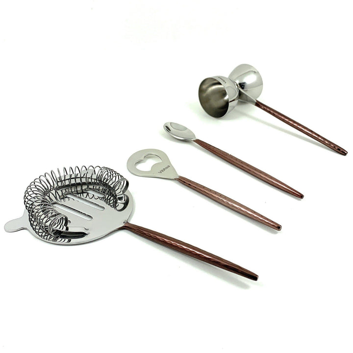 Vibhsa Stainless Steel Bar Tools Set — Copper Hammered, 4‑Piece