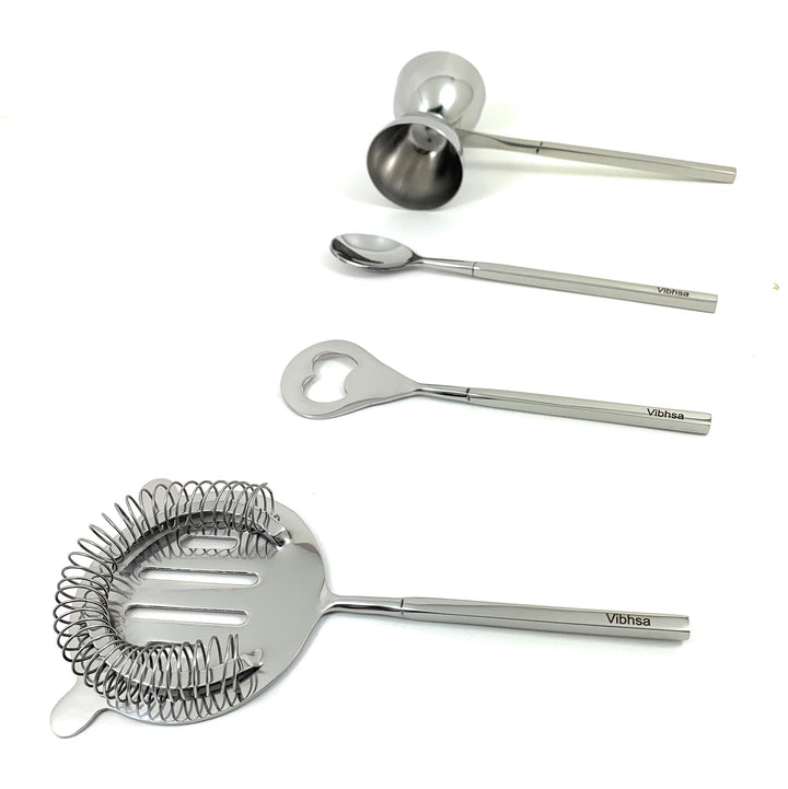 Vibhsa Stainless Steel Bar Tools Set — Silver Gloss, 4‑PieceVibhsa Stainless Steel Bar Tools Set — Silver Gloss, 4‑Piece