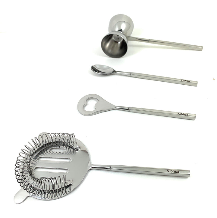 Vibhsa Stainless Steel Bar Tools Set — Silver Gloss, 4‑PieceVibhsa Stainless Steel Bar Tools Set — Silver Gloss, 4‑Piece
