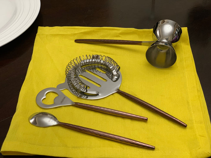 Vibhsa Stainless Steel Bar Tools Set — Copper Hammered, 4‑Piece