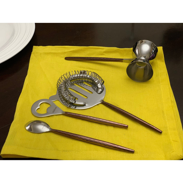 Vibhsa Stainless Steel Bar Tools Set — Copper Hammered, 4‑Piece