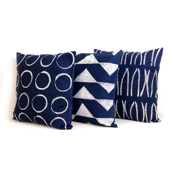 Indigo Triangles Mudcloth Pillow Cover