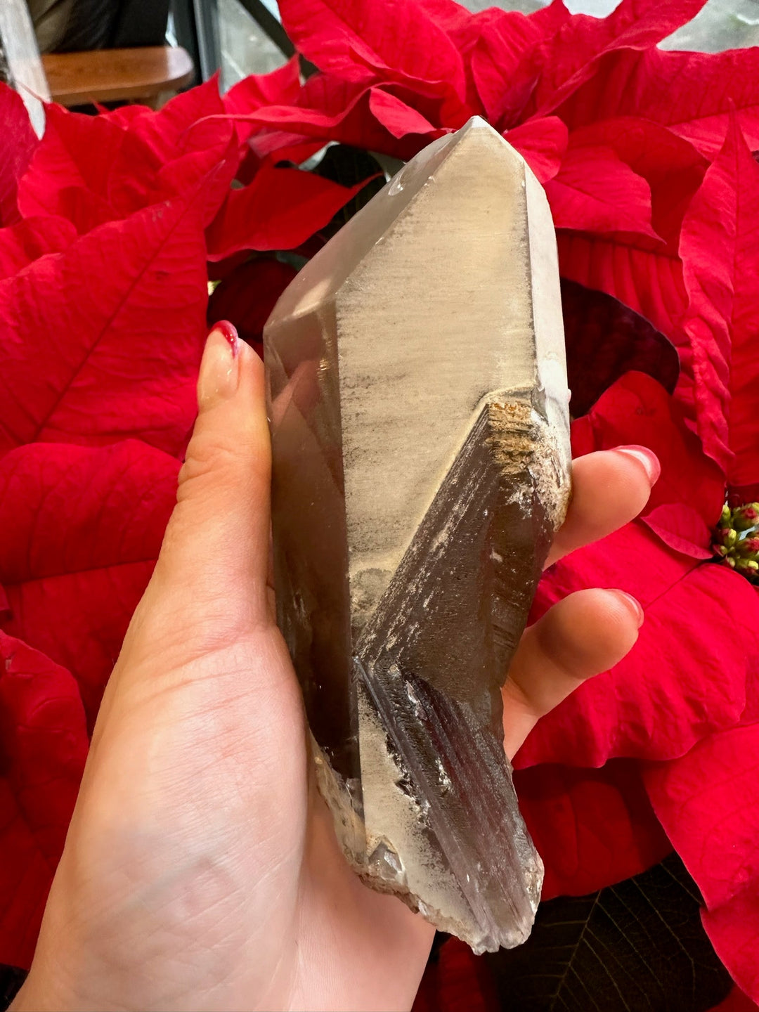 Smoky quartz crystal specimen with smoky brown-gray tint and pointed facets