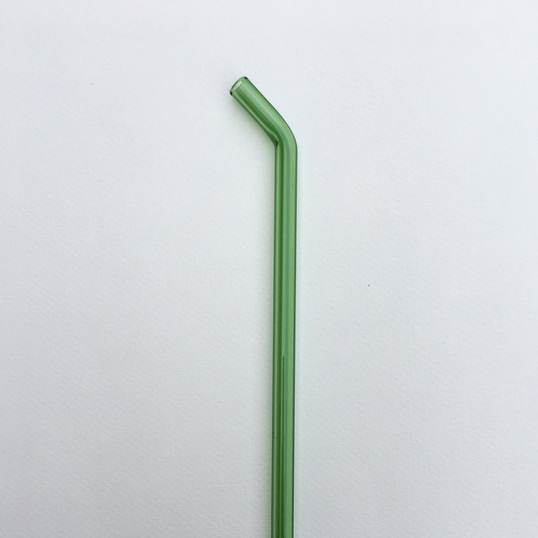 Green 10-inch bent straw with rounded mouthpiece