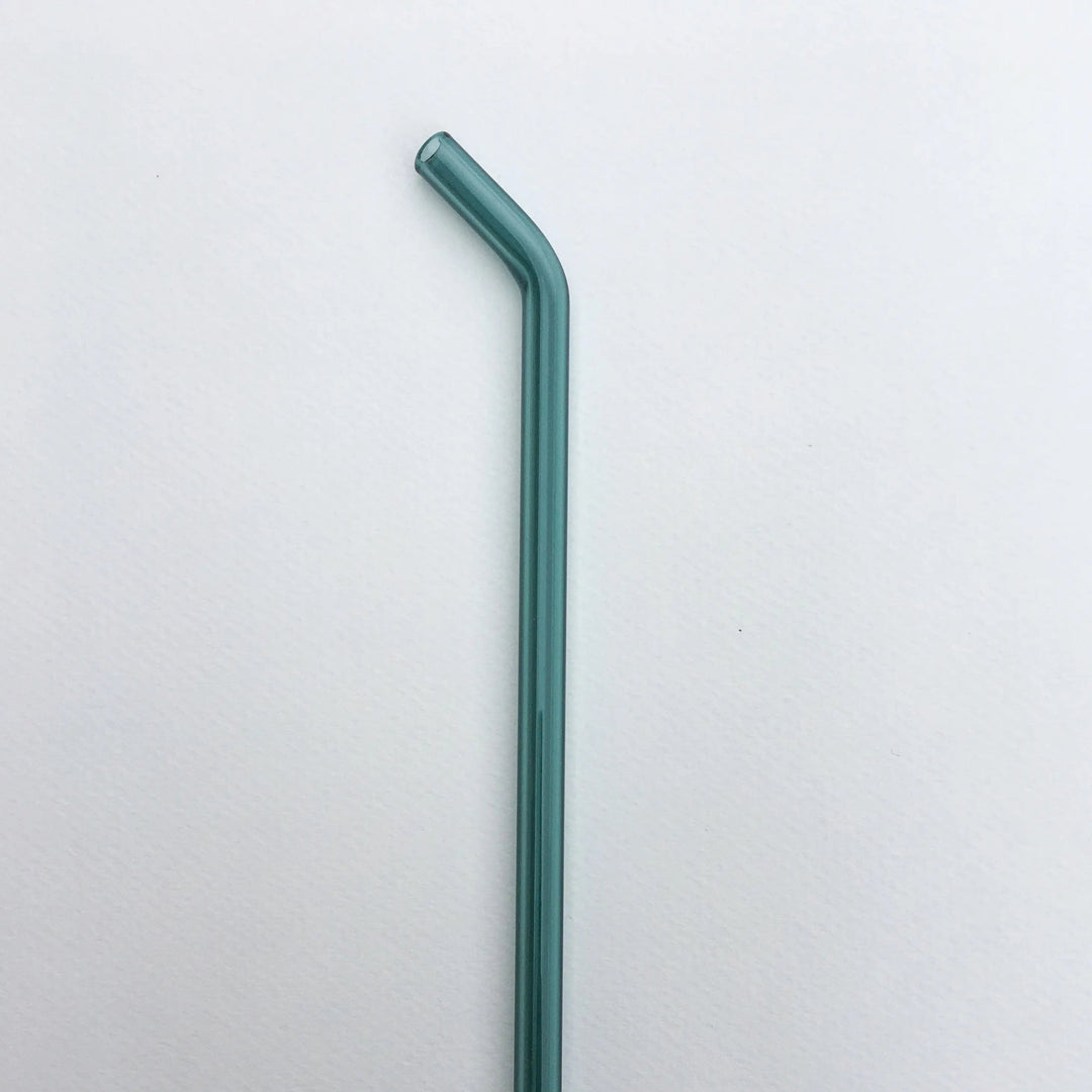 8-inch bent straw with teal tube and angled drinking end