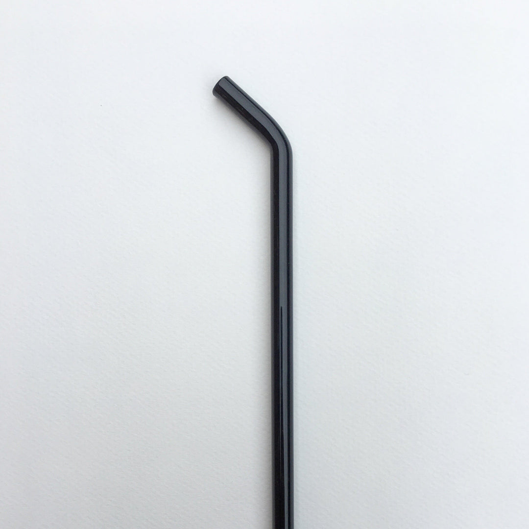 10-inch bent straw in obsidian black, single straw on white background