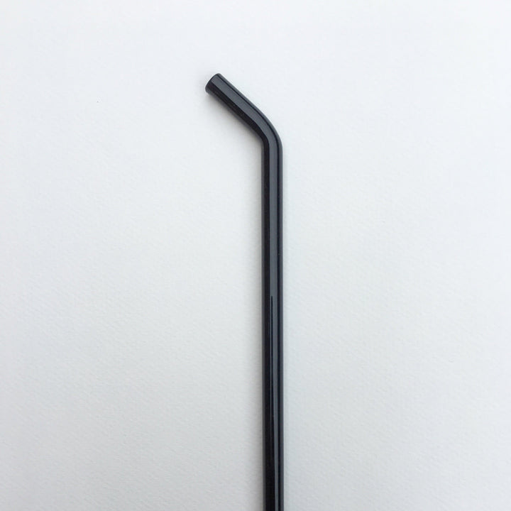 10-inch bent straw in obsidian black, single straw on white background