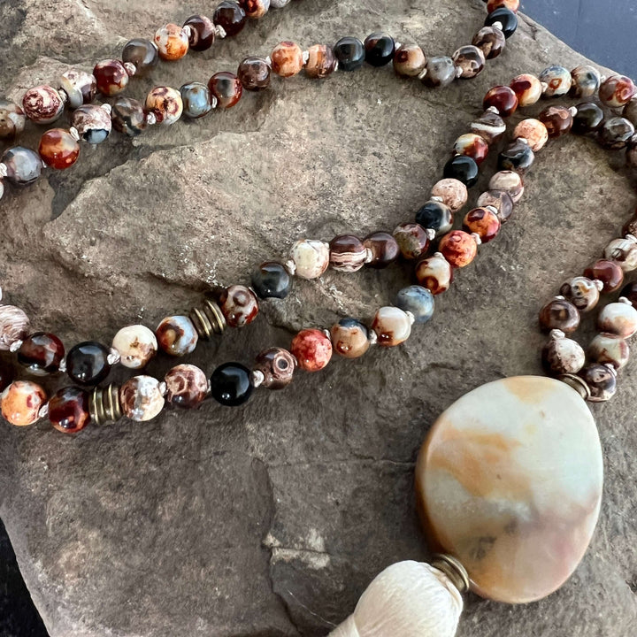 Rooted Strength Meditation Mala – 108 Beads of Ancient Agate & Amazonite