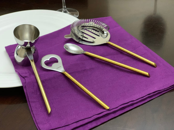Vibhsa Hammered Stainless Steel Bar Tools Set — Gold PVD, 4‑Piece
