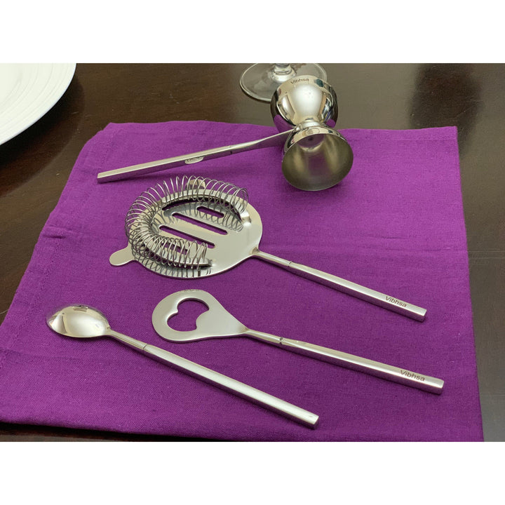 Vibhsa Stainless Steel Bar Tools Set — Silver Gloss, 4‑PieceVibhsa Stainless Steel Bar Tools Set — Silver Gloss, 4‑Piece