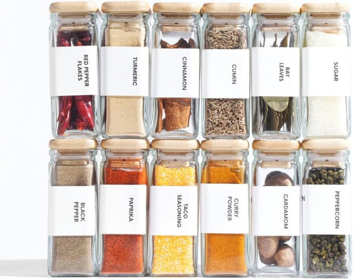 12-Piece Square Glass Spice Jars w/ Airtight Bamboo Lids