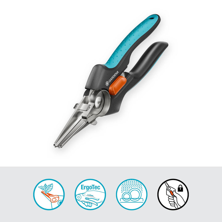 GripCut scissors with blue handle and orange button