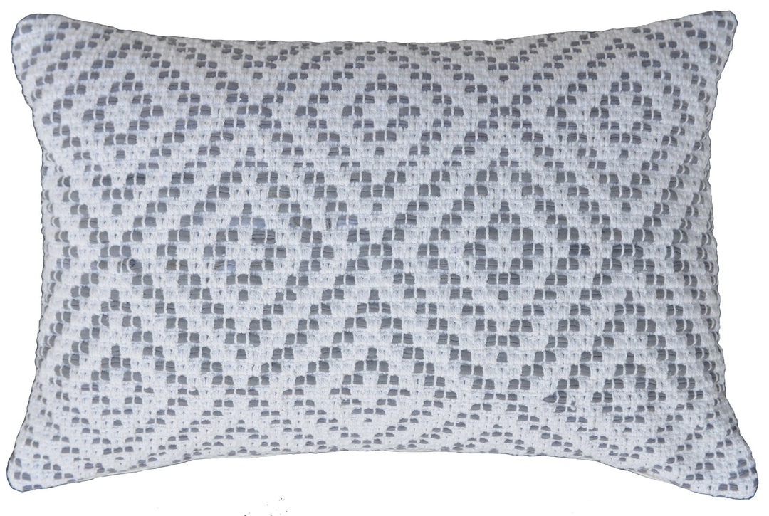 Rectangular cotton throw pillow, light gray mosaic pattern on white, 14x20 in