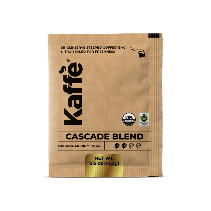 Cafe Cascade Blend medium roast single-serve steeped coffee bag
