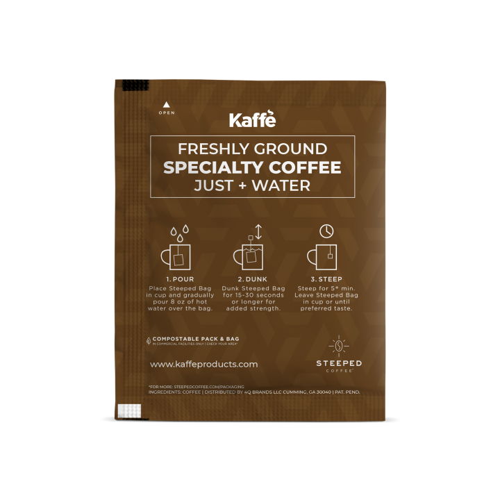 Grizzly Blend steeped coffee bag pouch with compostable pack and brew directions