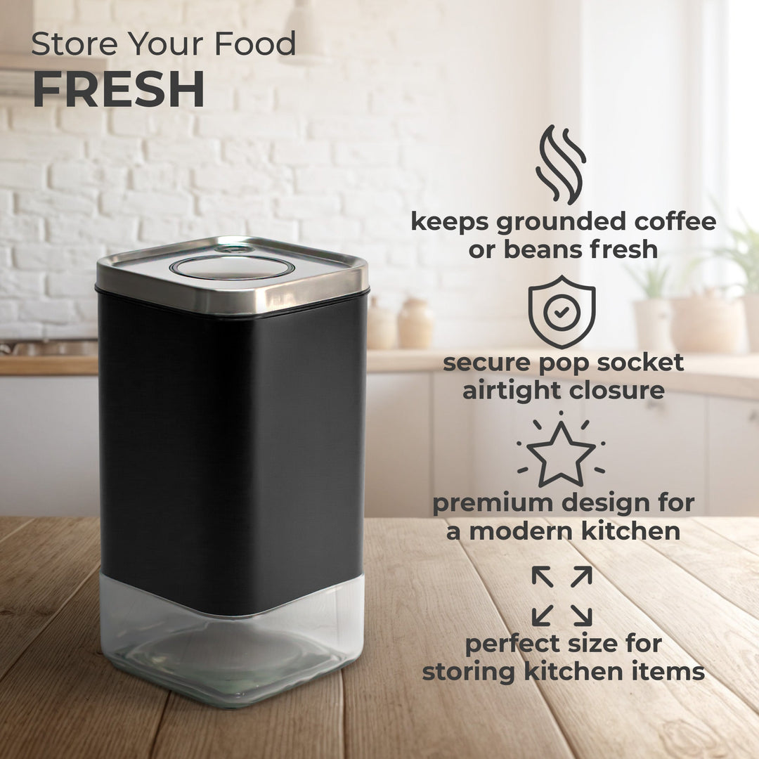 Borosilicate Glass & Stainless Steel Storage Jar–12 oz (Square)