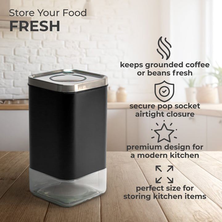 Borosilicate Glass & Stainless Steel Storage Jar–12 oz (Square)