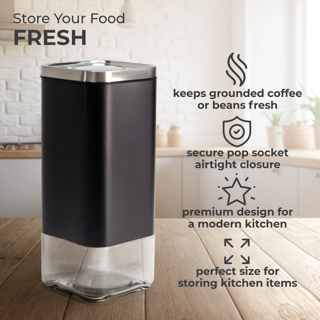 Borosilicate Glass & Stainless Steel Storage Jar–16 oz (Square)
