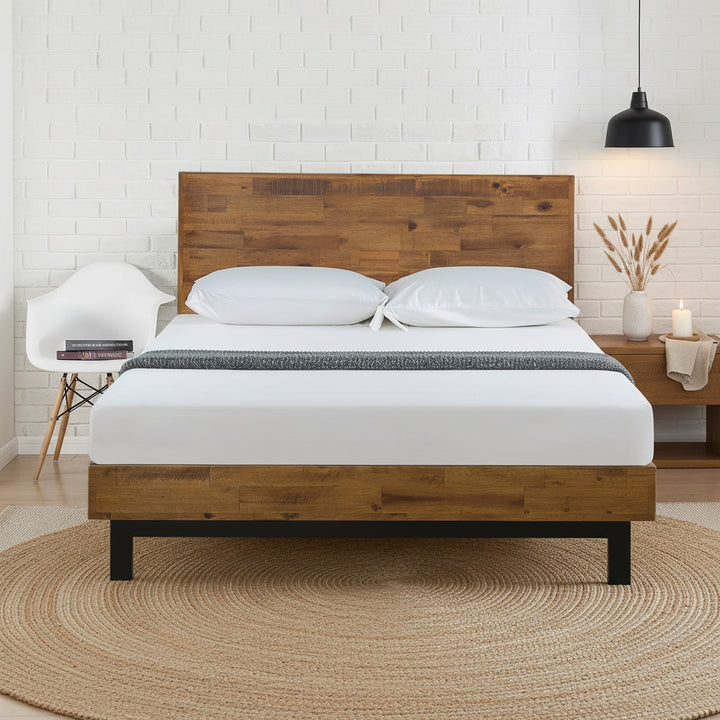 King Solid Wood Modern Platform Bed Frame with Adjustable Height Headboard